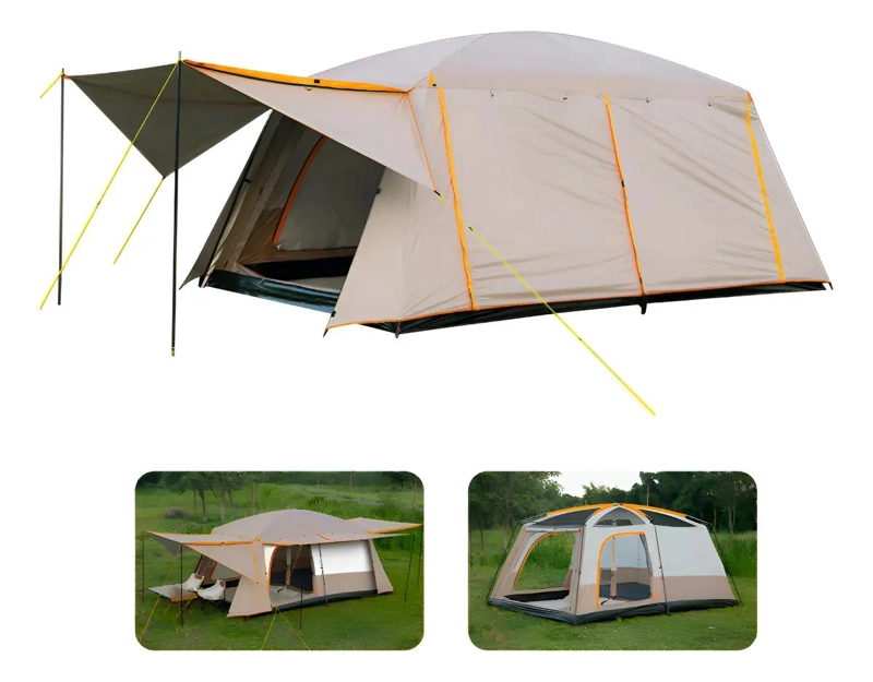 CARPA PARA CAMPING IMPERMEABLE DOBLE CAPA PARA 10 PERSONAS COLOR MARRON - 1