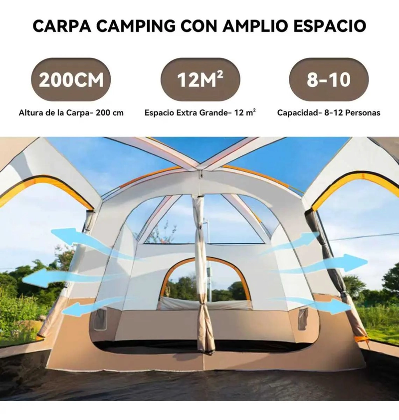 CARPA PARA CAMPING IMPERMEABLE DOBLE CAPA PARA 10 PERSONAS COLOR MARRON - 2