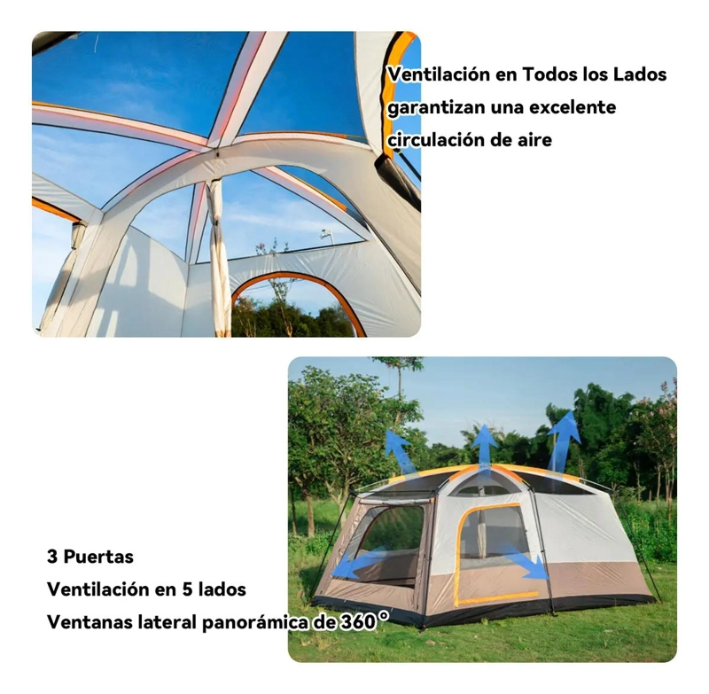 CARPA PARA CAMPING IMPERMEABLE DOBLE CAPA PARA 10 PERSONAS COLOR MARRON - 3