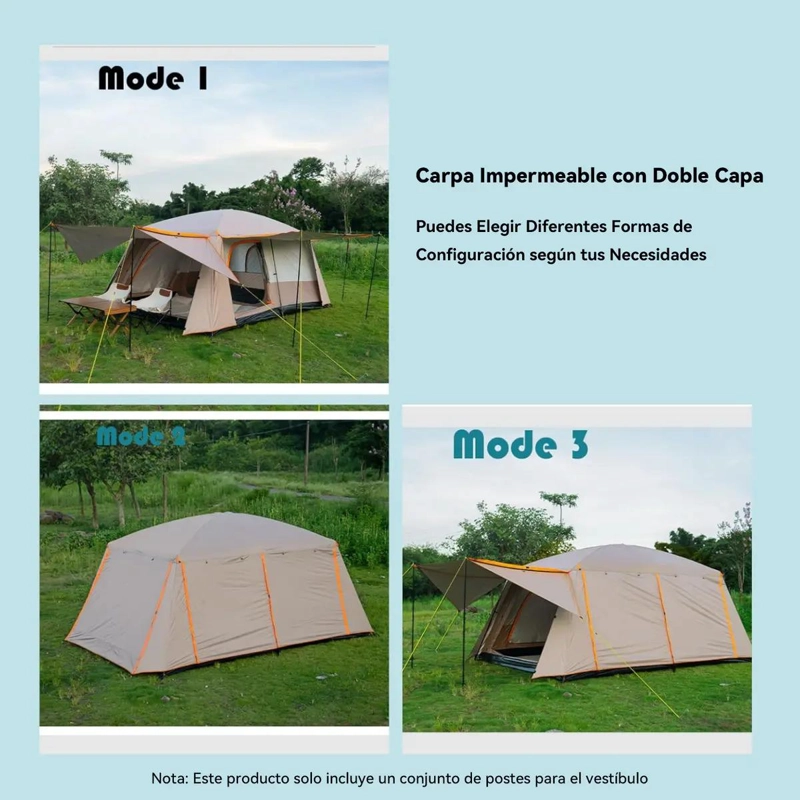 CARPA PARA CAMPING IMPERMEABLE DOBLE CAPA PARA 10 PERSONAS COLOR MARRON - 4