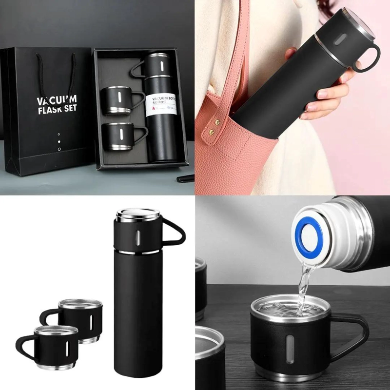 TERMO DE 500 ML CON 3 TAZAS PARA MANTENER TEMPERATURA EN COLOR VERDE - 5