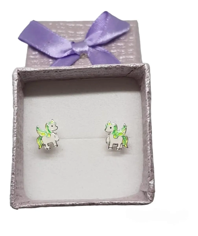 AROS INFANTILES CON DISEÑO DE UNICORNIO EN PLATA 925 PARA NIÑAS - 1
