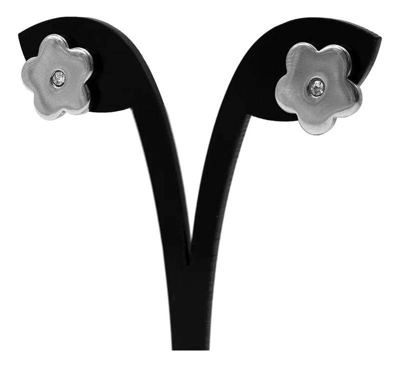 AROS CON TOPE DE ACERO QUIRURGICO DISEÑO FLOR 1 PAR - 2