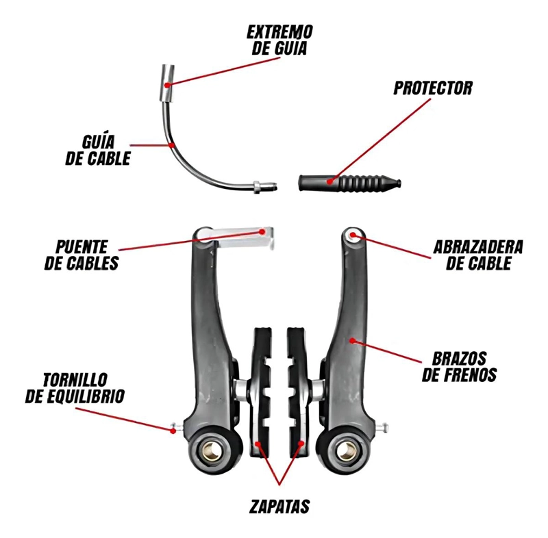 KIT COMPLETO DE FRENOS V-BRAKE PARA BICICLETA MTB, RUTA Y PASEO - 5