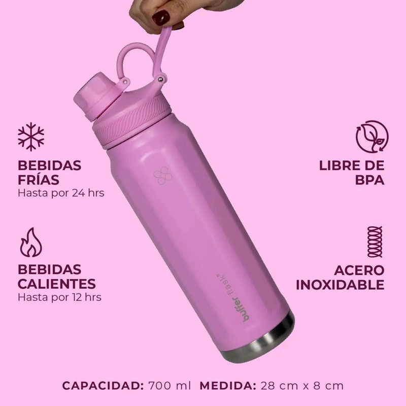BOTELLA TE RMICA DE ACERO INOXIDABLE PARA AGUA 700 ML CON DISEÑO MODERNO - 2