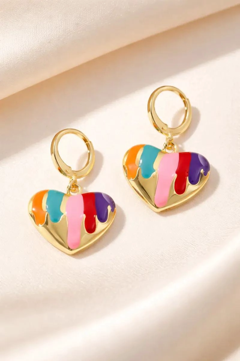 ARETES AROS COLGANTES CON DISEÑO DE CORAZON ELEGANTE Y DELICADO - 2