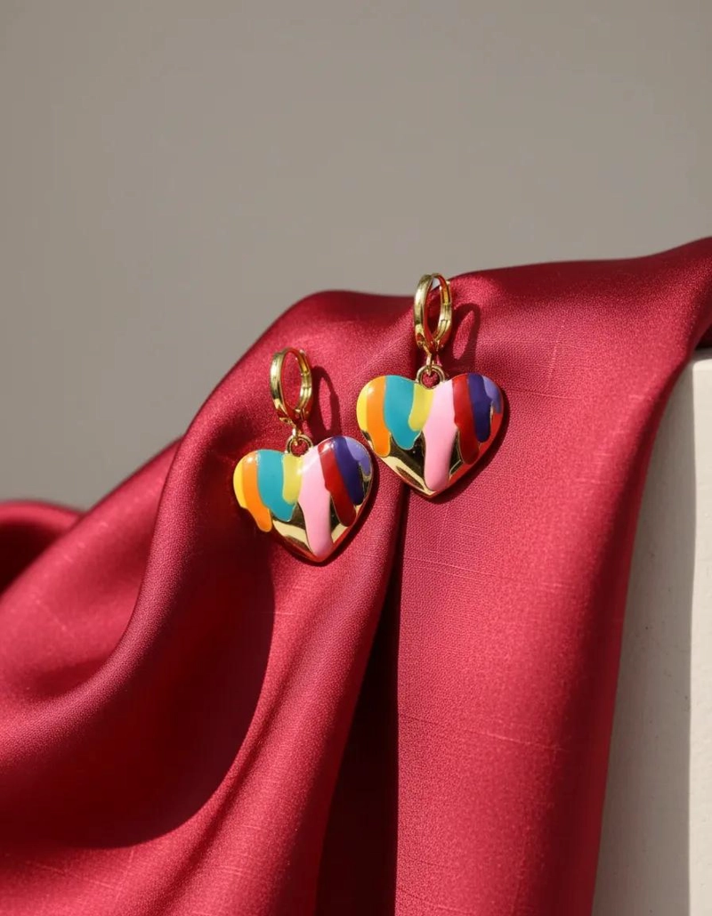 ARETES AROS COLGANTES CON DISEÑO DE CORAZON ELEGANTE Y DELICADO - 3