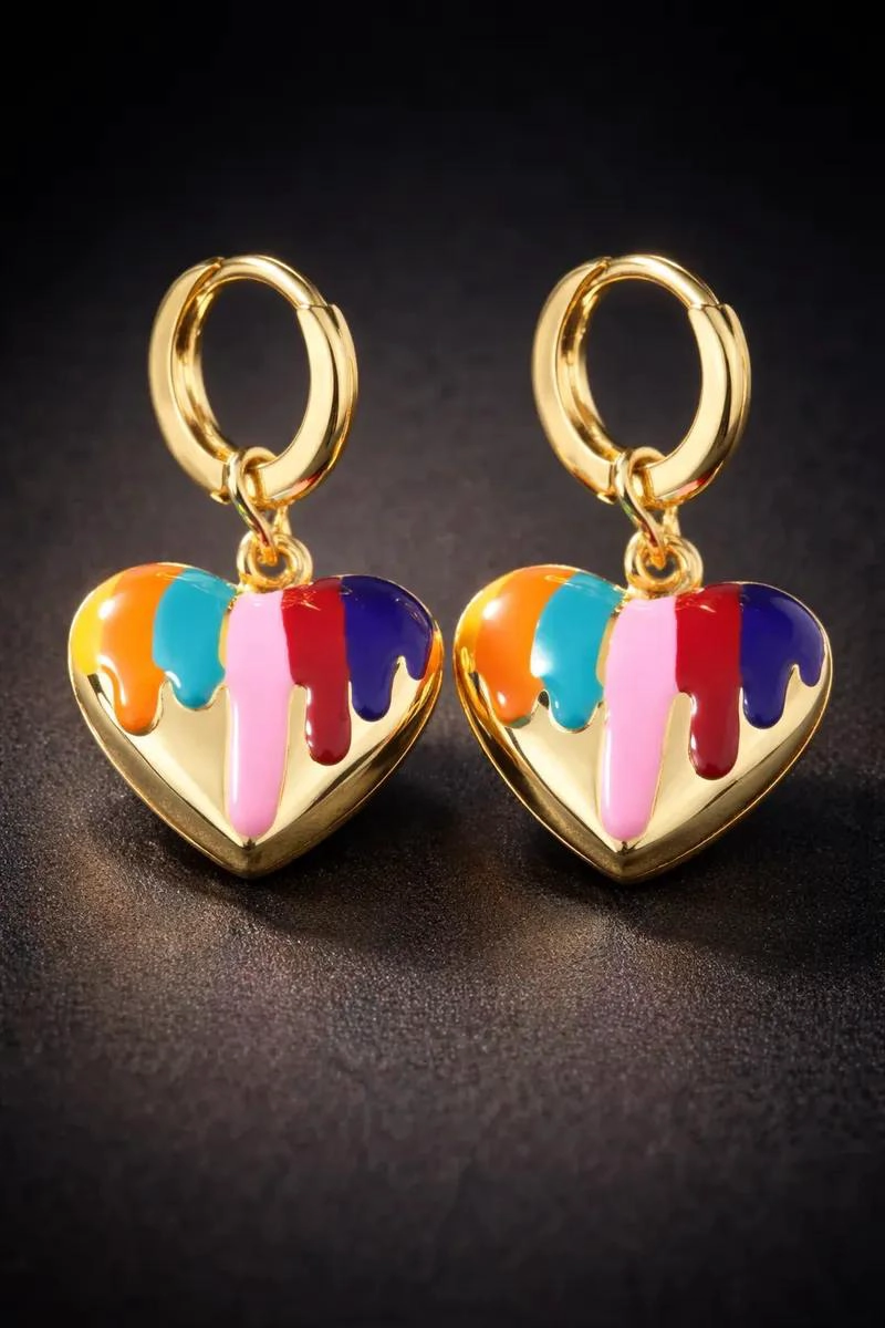 ARETES AROS COLGANTES CON DISEÑO DE CORAZON ELEGANTE Y DELICADO - 4