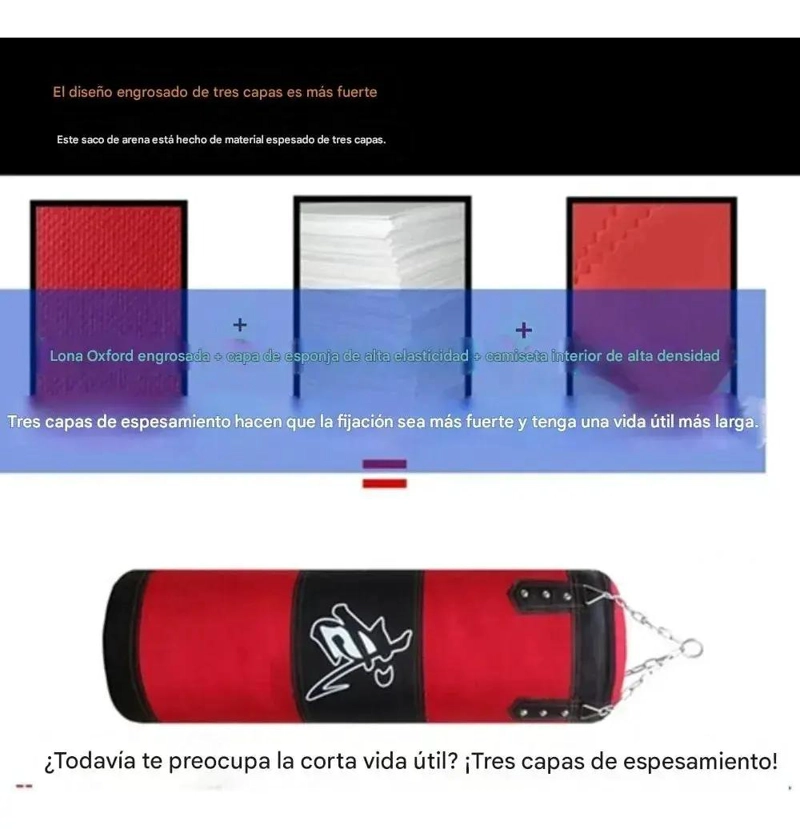 SACO DE BOXEO GRANDE PROFESIONAL CON CADENA DE ANCLAJE ROJO RESISTENTE - 4