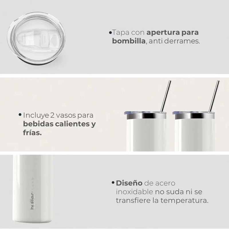 SET DE 2 VASOS TE RMICOS DE ACERO INOXIDABLE PARA BEBIDAS FRIAS Y CALIENTES - 2