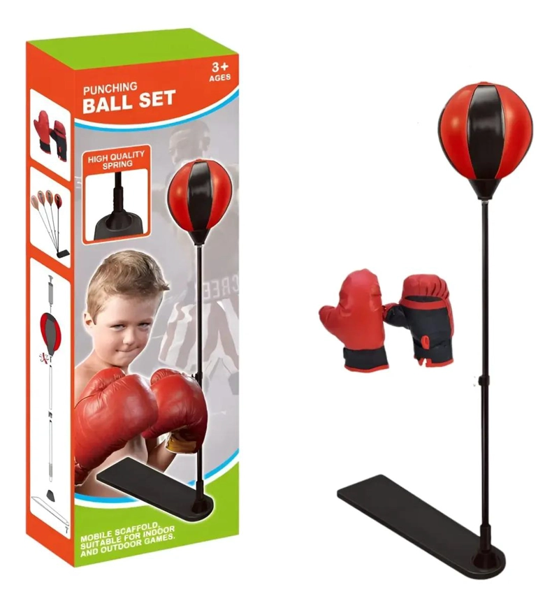 SET DE BOXEO PARA NIÑOS CON PELOTA DE GOLPEO Y GUANTES AJUSTABLES ROJOS - 1