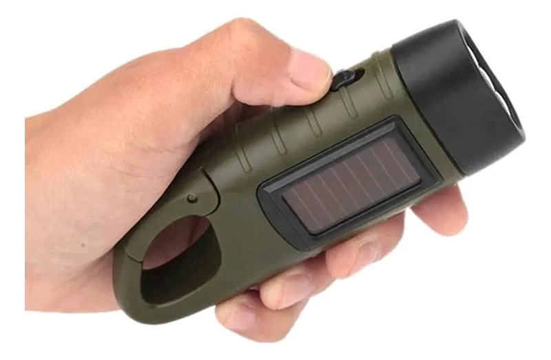 LINTERNA LED RECARGABLE CON CARGA SOLAR Y DINAMO, GANCHO PARA COLGAR - 2
