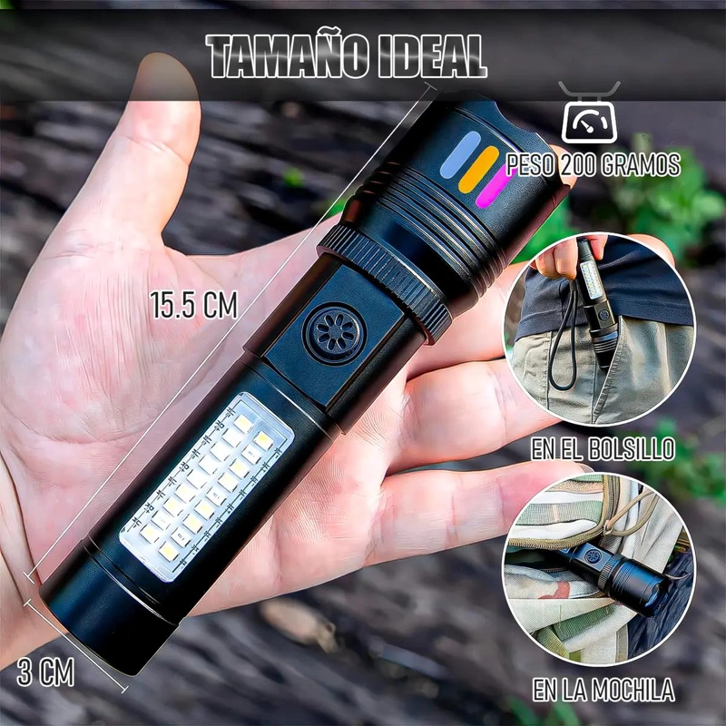 LINTERNA TACTICA RECARGABLE DE ALTA POTENCIA CON LUZ INTENSA - 2