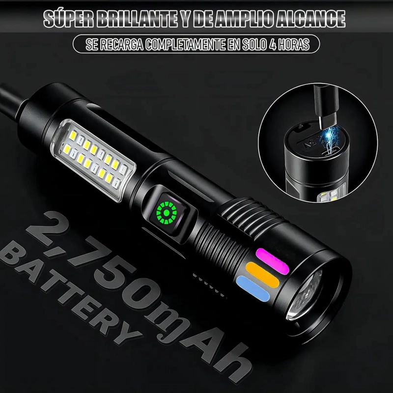 LINTERNA TACTICA RECARGABLE DE ALTA POTENCIA CON LUZ INTENSA - 4