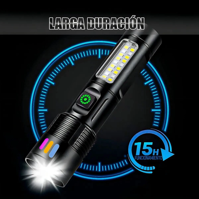LINTERNA TACTICA RECARGABLE DE ALTA POTENCIA CON LUZ INTENSA - 5