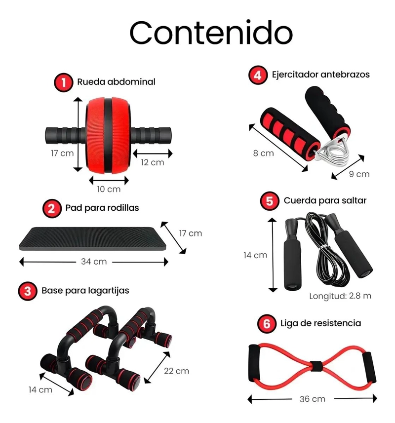 SET COMPLETO DE EJERCICIOS CON RUEDA ABDOMINAL Y ACCESORIOS FITNESS - 1