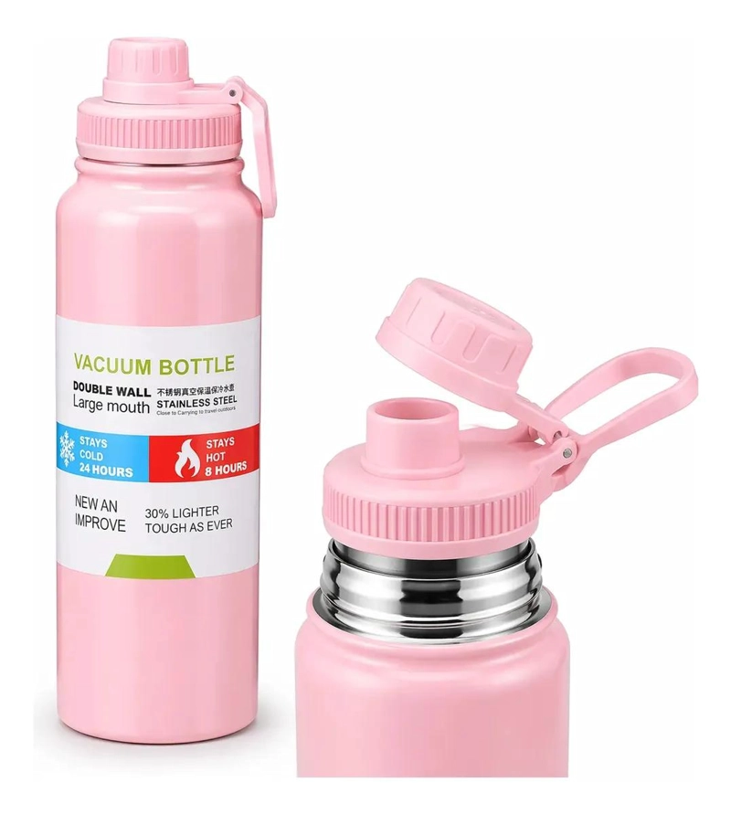 VASO TE RMICO DE ACERO INOXIDABLE 1000 ML CON TAPA ANTIDERRAME COLOR ROSA - 1