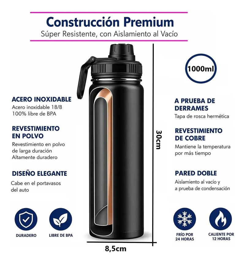 VASO TE RMICO DE ACERO INOXIDABLE 1000 ML CON TAPA ANTIDERRAME COLOR ROSA - 5