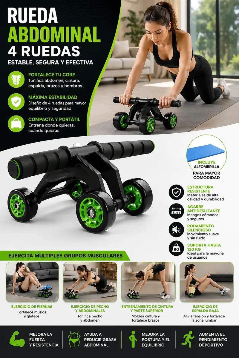RUEDA ABDOMINAL CON CUATRO RUEDAS PARA ENTRENAMIENTO EFECTIVO DEL ABDOMEN - 2