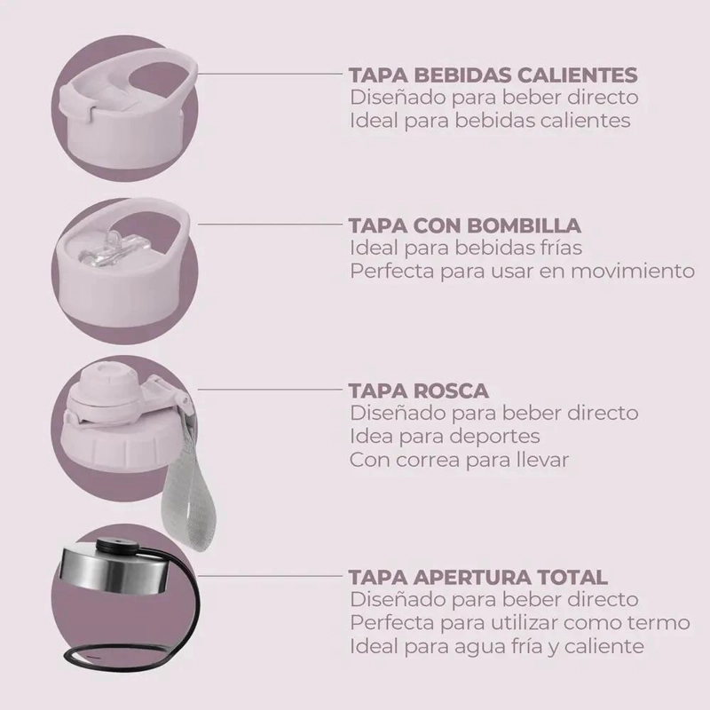 SET DE 2 TERMOS BOTELLAS TE RMICAS DE ACERO INOXIDABLE CON TAPAS VARIADAS - 1