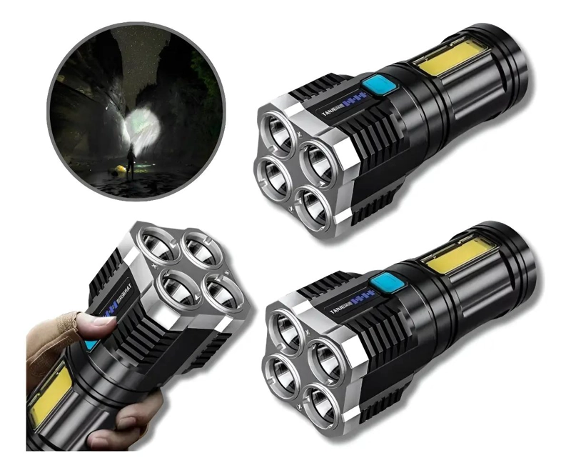 SET DE 3 LINTERNAS LED RECARGABLES USB CON 4 FOCOS PARA CAMPING - 1