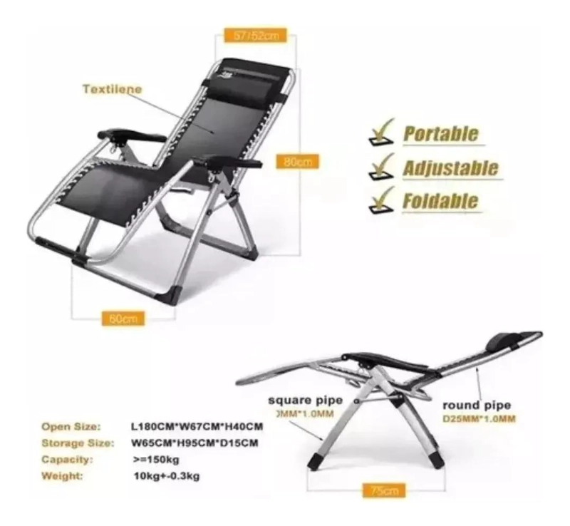 SILLA REPOSERA PLEGABLE PARA CAMPING Y PLAYA CON DISEÑO ERGONOMICO - 3