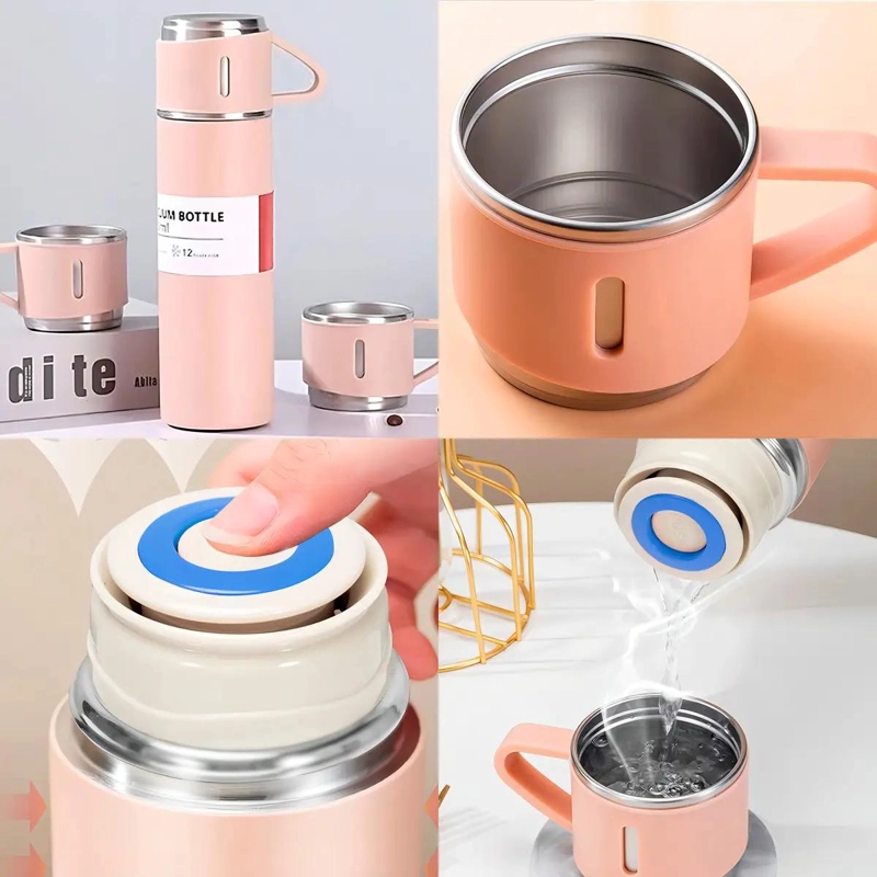 TERMO DE 500 ML CON 3 TAZAS PARA MANTENER TEMPERATURA - 4