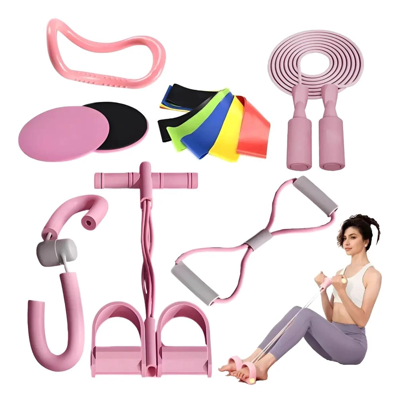KIT DE BANDAS ELASTICAS DE RESISTENCIA PARA PILATES Y YOGA CON 11 PIEZAS - 1