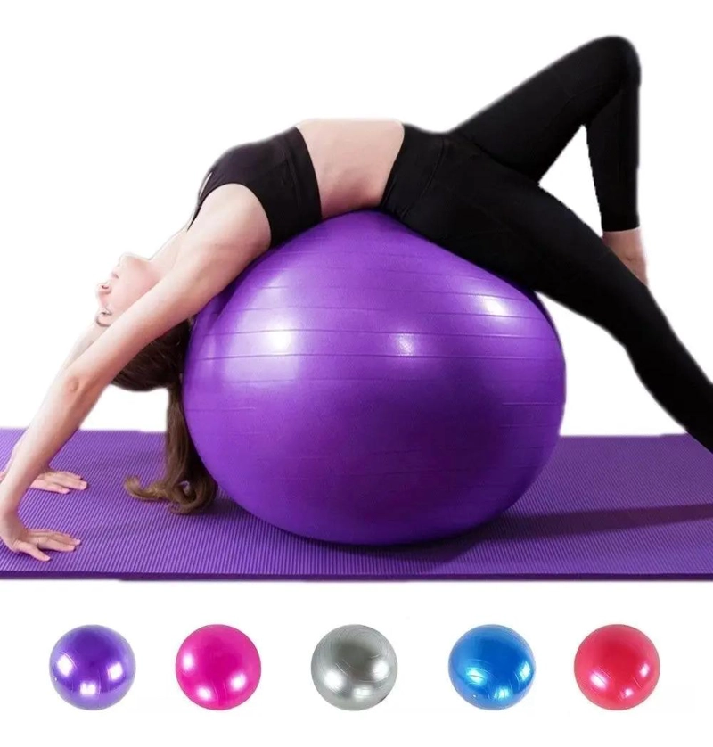 PELOTA DE PILATES FITBALL DE 65 CM CON INFLADOR COLOR MORADO - 1