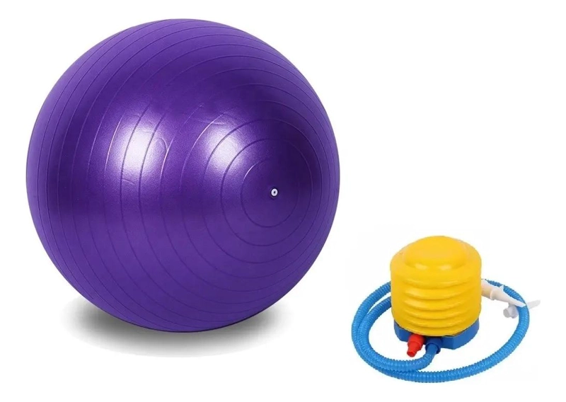 PELOTA DE PILATES FITBALL DE 65 CM CON INFLADOR COLOR MORADO - 2