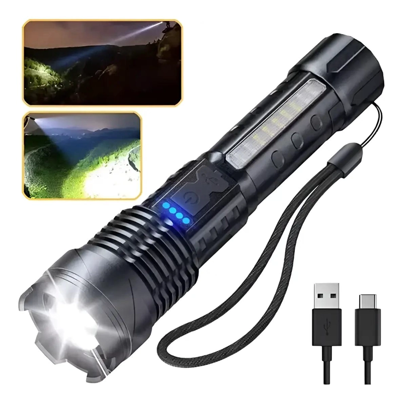 LINTERNA TACTICA RECARGABLE CON ZOOM Y RESISTENCIA AL AGUA IPX6 - 1