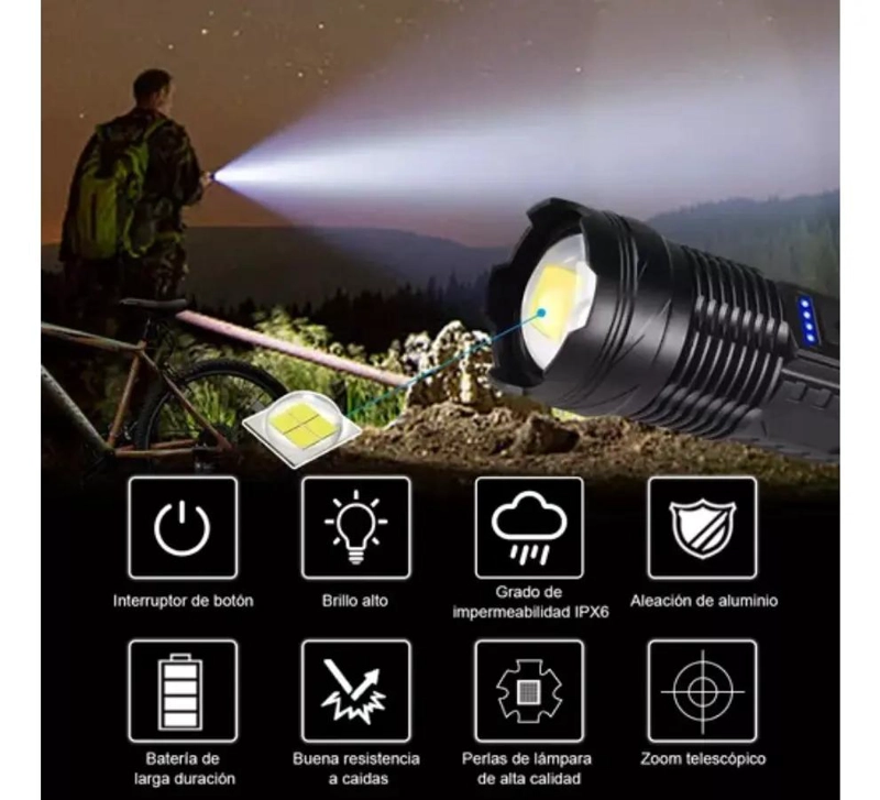 LINTERNA TACTICA RECARGABLE CON ZOOM Y RESISTENCIA AL AGUA IPX6 - 3
