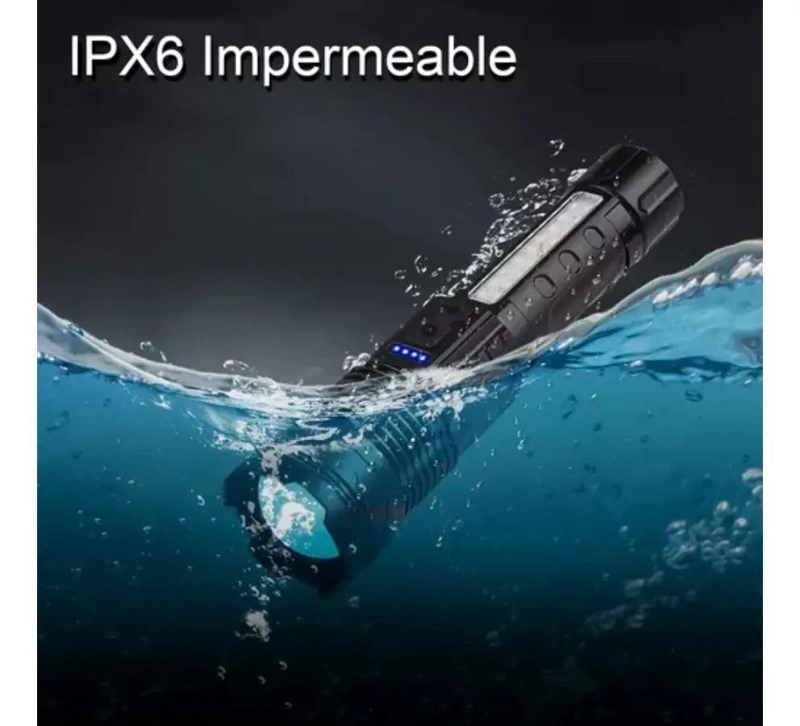 LINTERNA TACTICA RECARGABLE CON ZOOM Y RESISTENCIA AL AGUA IPX6 - 5