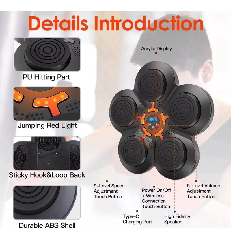 MAQUINA DE BOXEO DE PARED CON PARLANTES Y CONEXION BLUETOOTH INTEGRADA - 5