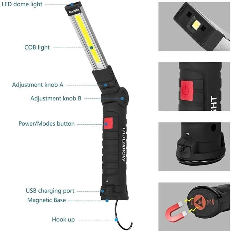 LINTERNA PORTATIL RECARGABLE CON IMAN DE 14 CM PARA USO VERSATIL - 3