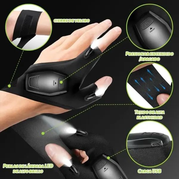 GUANTES CON LINTERNA LED RECARGABLES PARA ILUMINACION MANUAL - 4
