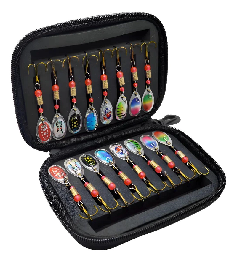 JUEGO DE 16 CUCHARAS METALICAS MULTICOLOR PARA PESCA CON SEÑUELOS - 1