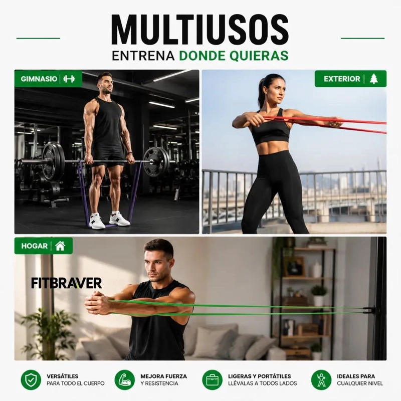 SET DE 5 BANDAS ELASTICAS DE RESISTENCIA PARA FITNESS Y EJERCICIO - 2