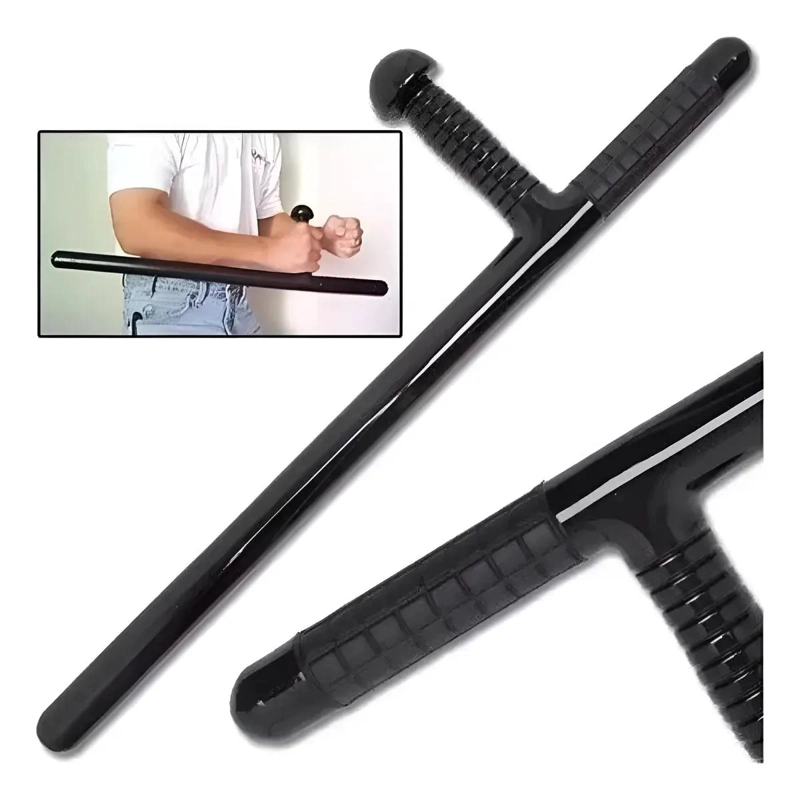 BASTON DE DEFENSA PERSONAL TIPO TONFA COLOR NEGRO PARA SEGURIDAD - 2