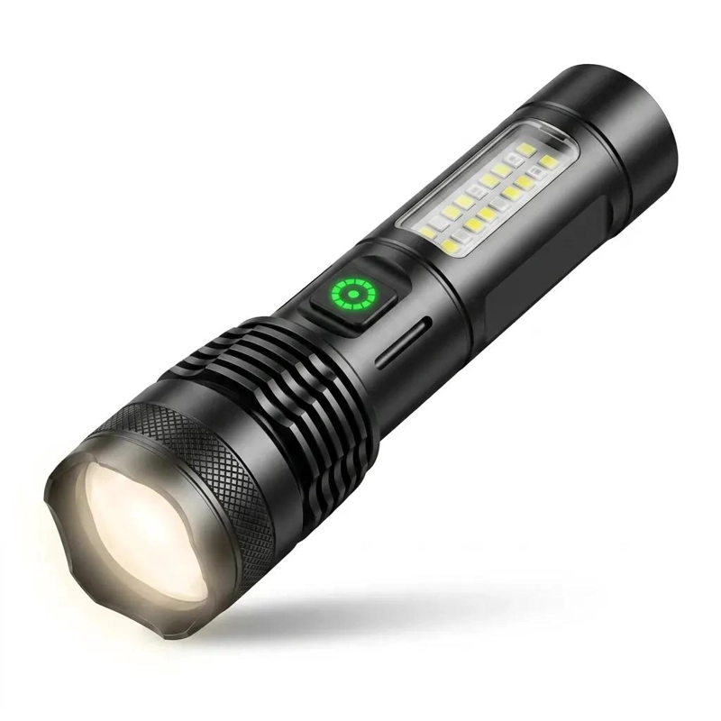LINTERNA TACTICA RECARGABLE CON LUZ LED Y ZOOM AJUSTABLE - 1