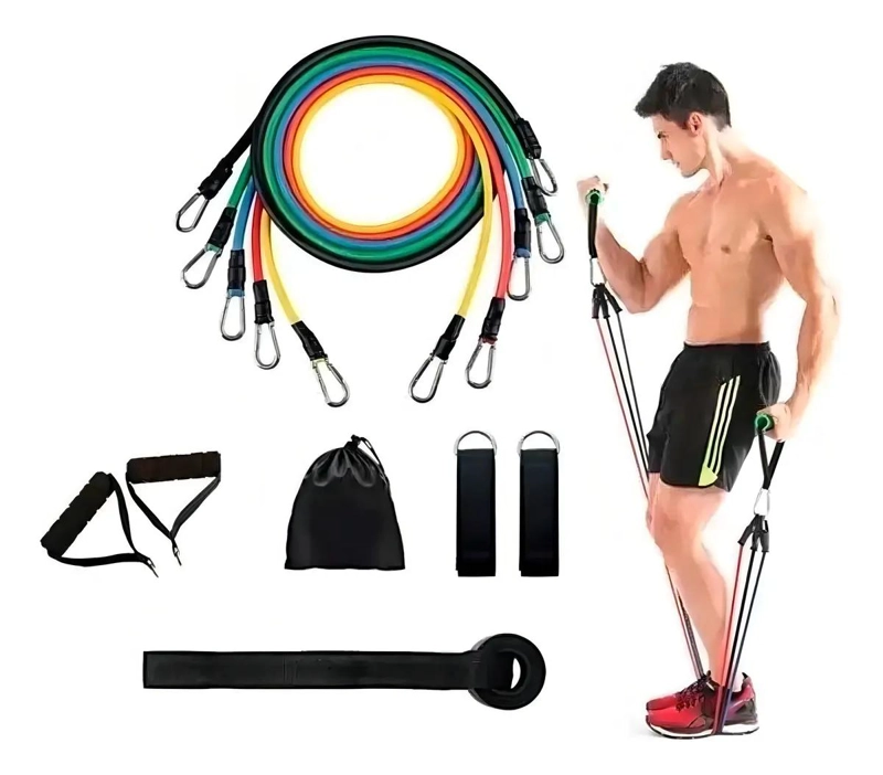 KIT DE BANDAS ELASTICAS PARA EJERCICIO CON 5 NIVELES DE RESISTENCIA Y COLORES - 1
