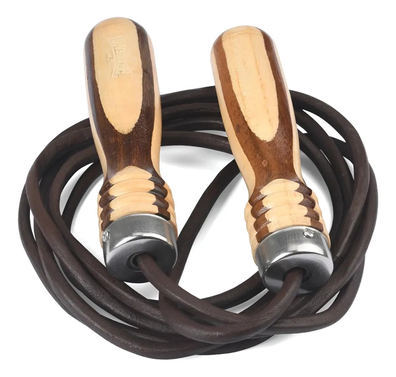 CUERDA PARA SALTAR CON MANGO DE MADERA Y CUERDA DE CUERO RESISTENTE - 1