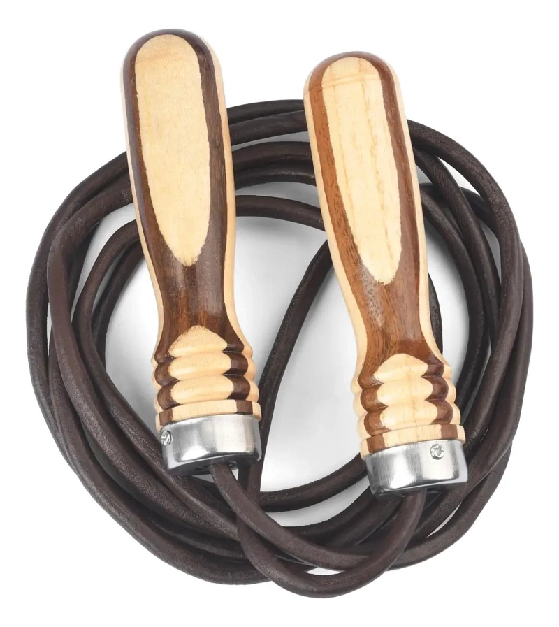 CUERDA PARA SALTAR CON MANGO DE MADERA Y CUERDA DE CUERO RESISTENTE - 2