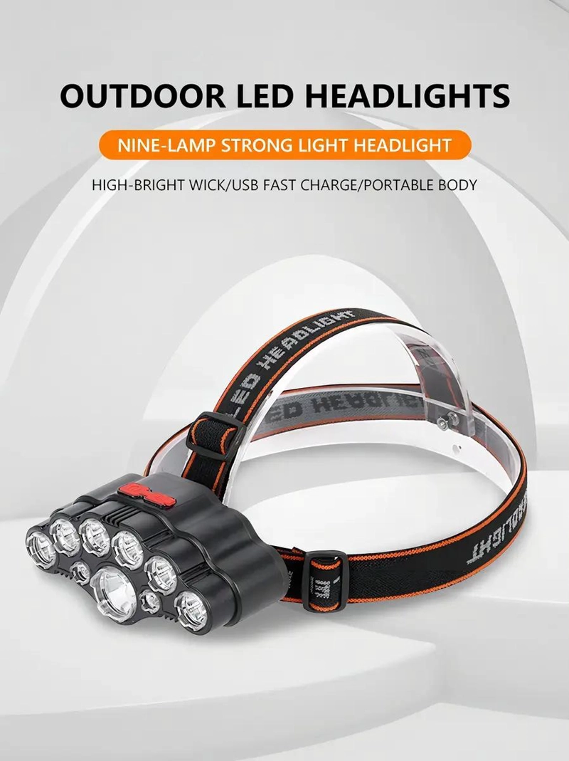 LINTERNA FRONTAL RECARGABLE CON 9 LEDS Y ALCANCE DE 100 METROS - 4