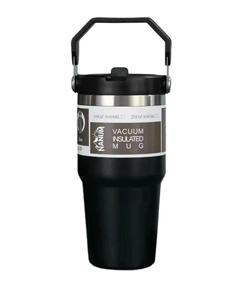 VASO TERMO DE ACERO INOXIDABLE PARA CAFE  Y AGUA 600ML COLOR NEGRO - 1
