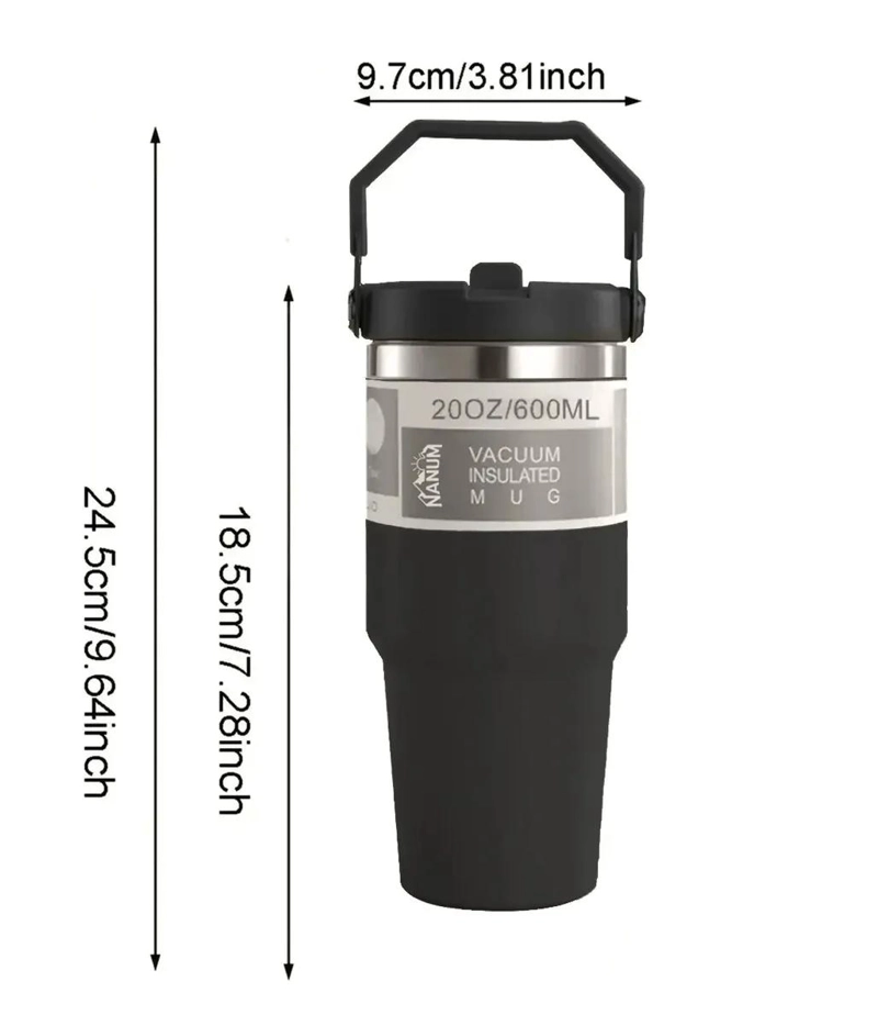 VASO TERMO DE ACERO INOXIDABLE PARA CAFE  Y AGUA 600ML COLOR NEGRO - 5