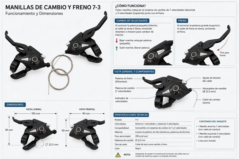 PALANCA DE CAMBIO Y MANILLAS DE FRENOS PARA BICICLETA 3X7 VELOCIDADES - 2