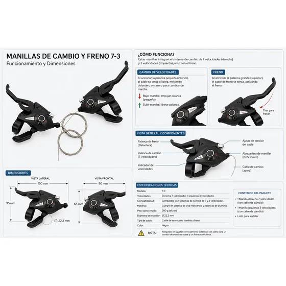 PALANCA DE CAMBIO Y MANILLAS DE FRENOS PARA BICICLETA 3X7 VELOCIDADES - 7