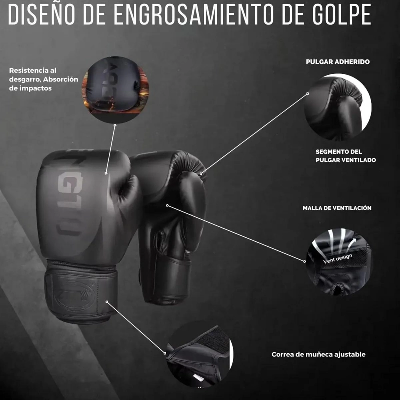 GUANTES DE BOXEO PROFESIONAL CON CIERRE DE VELCRO AJUSTABLE PARA ENTRENAMIENTO - 5