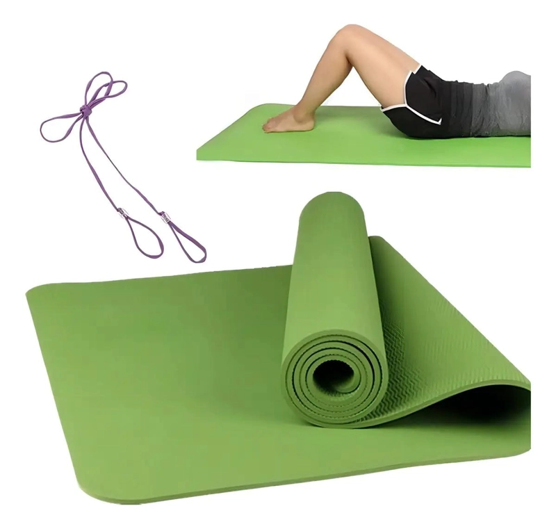 ESTERILLA PARA YOGA ANTIDESLIZANTE DE 10 MM CON CORREA VERDE - 3